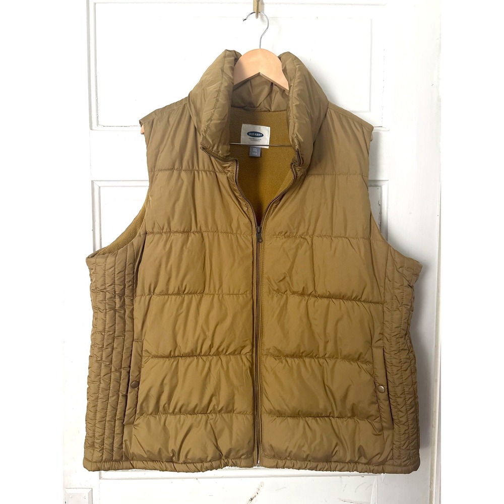 Old Navy Mens Puffer Vest Gold Yellow Retro Outdoor Quilted Fleece Lined XXL